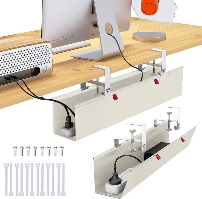 28" Small Under Desk Cable Management Tray No Drill, Compact Clamp On Cord by Cotohim
