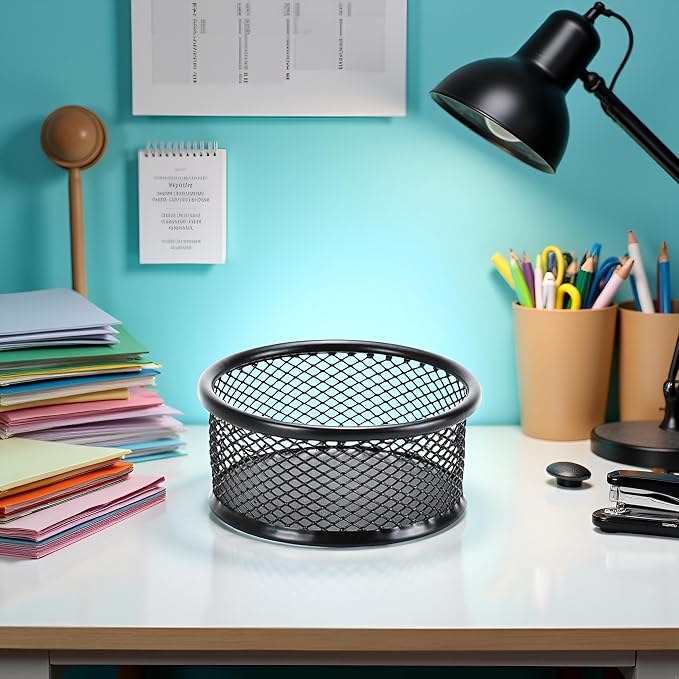 1Pc Black Metal Paper Clip Holder Mesh Paperclip Bowl Binder Clip Dispenser - Image 9