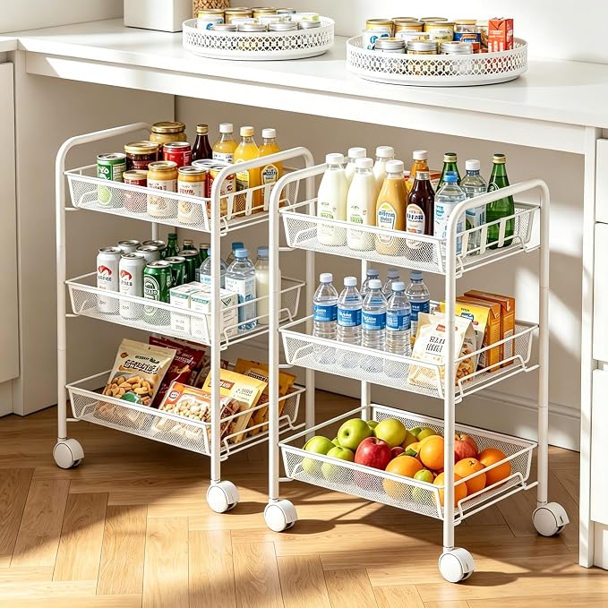 3-Tier Mesh Rolling Cart - Image 3