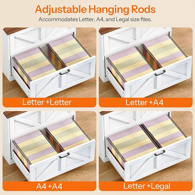 HOOBRO 2 Drawer File Cabinet, Farmhouse Lateral Filing Cabinet - Image 5