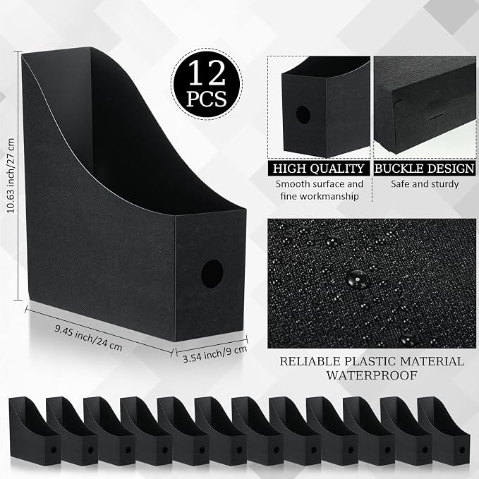 Geyee 12 Pack Plastic Magazine File Holder, File Boxes, Desk Organizer - Image 2