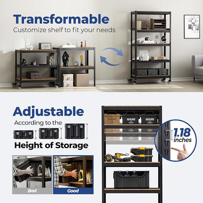HOMEDANT House 5-Tier Metal Rolling Cart Shelf Rack Casters Heavy Duty - Image 11