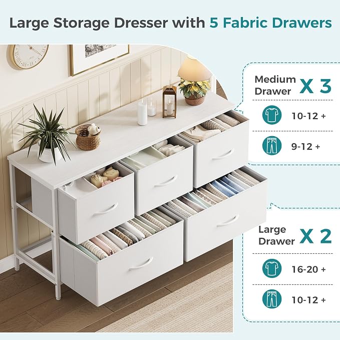 OLIXIS White Dresser for Bedroom, Wide Chest of Drawers for Clothes Storage | - Image 4