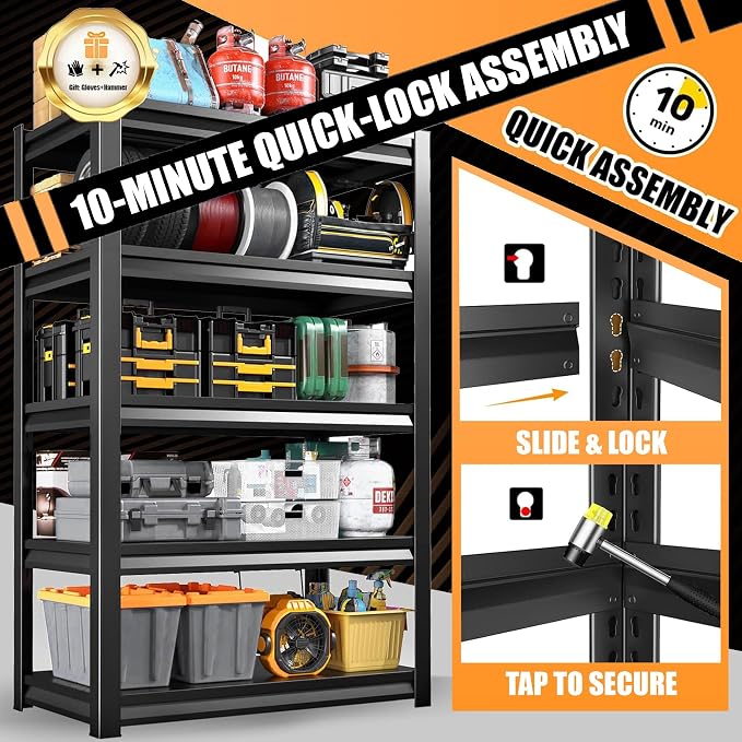 Metal Garage Shelving Unit, Heavy Duty 5-Tier Adjustable Storage Shelves - Image 7