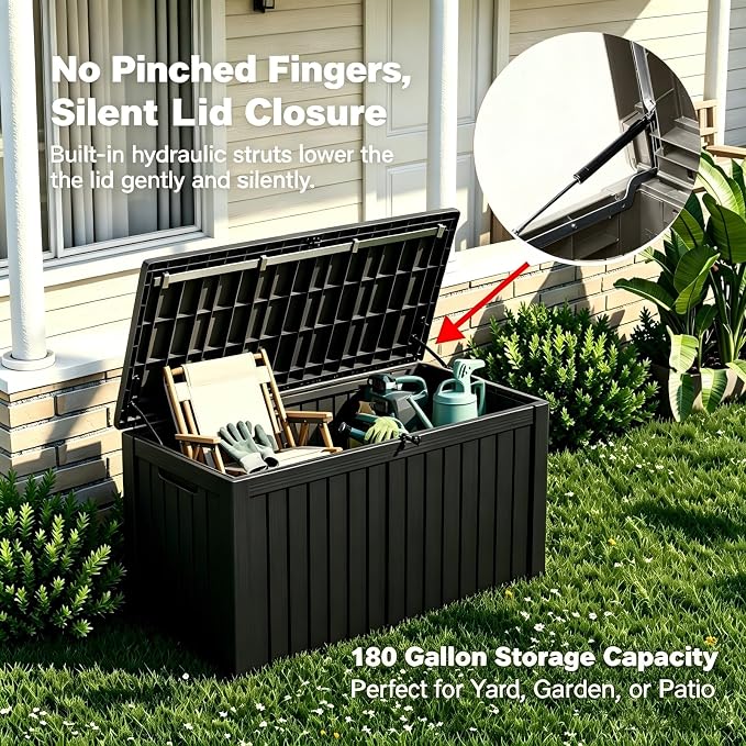 180 Gallon Outdoor Storage Box Waterproof, Large Resin Deck Box - Image 4