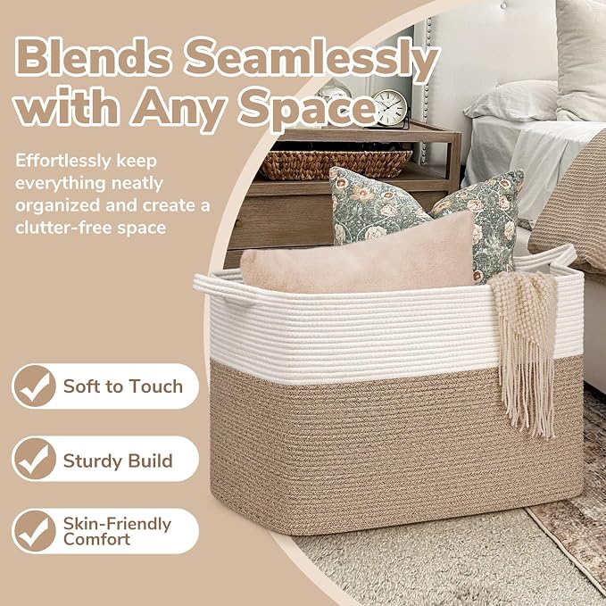 Goodpick Large Woven Blanket Basket 105L, Dirty Clothes, Extra Large Rectangle - Image 5