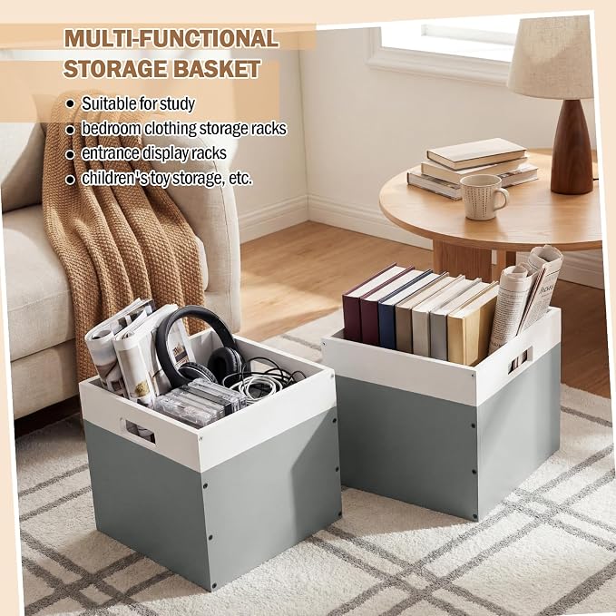 AceOrbit 2 Pack Gray Wood Crates Wooden Storage Box, Modular Open Cube Bins - Image 5