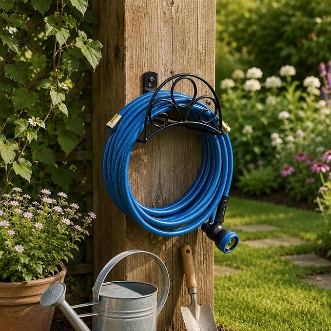 Metal Garden Hose Holder Wall Mounted Water Black Hose Holder - Image 3