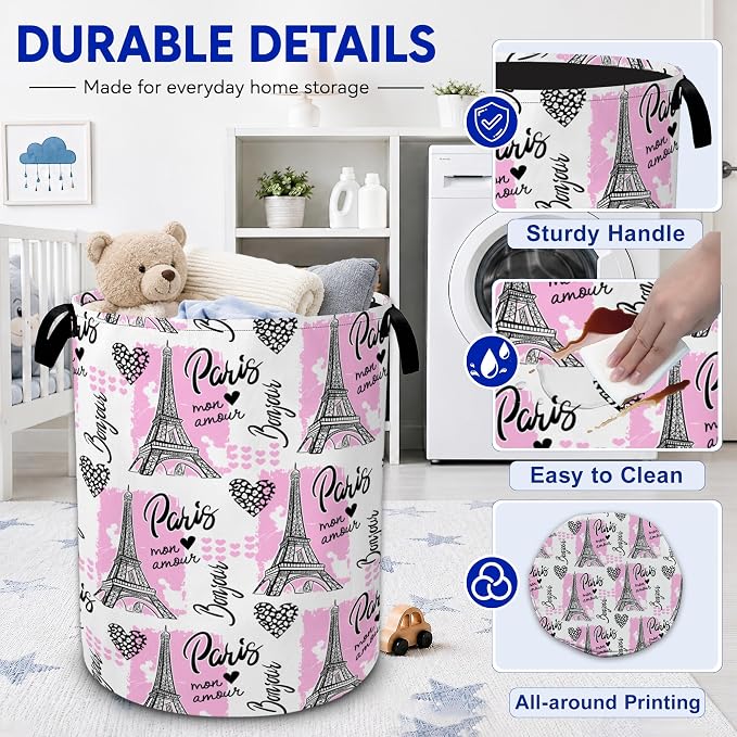 Paris Eiffel Tower Laundry Basket, Waterproof Collapsible Storage Bin - Image 3