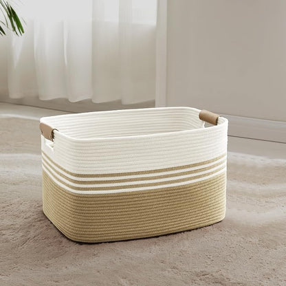 45L Small Laundry Basket with Leather Handles by SunNewt