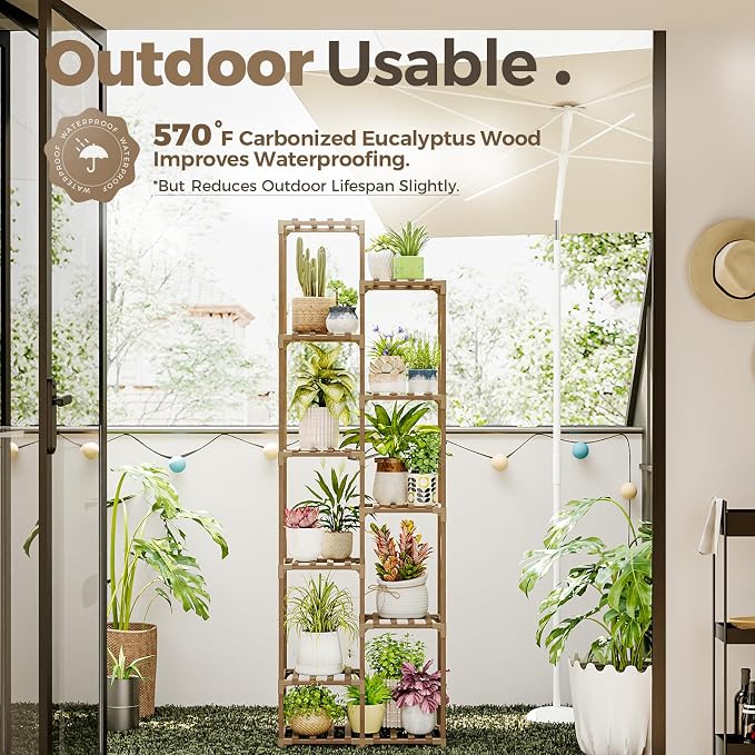 Bamworld Plant Stand Indoor Outdoor 11 Tier Tall Large Wood Plant Shelf Multi - Image 3