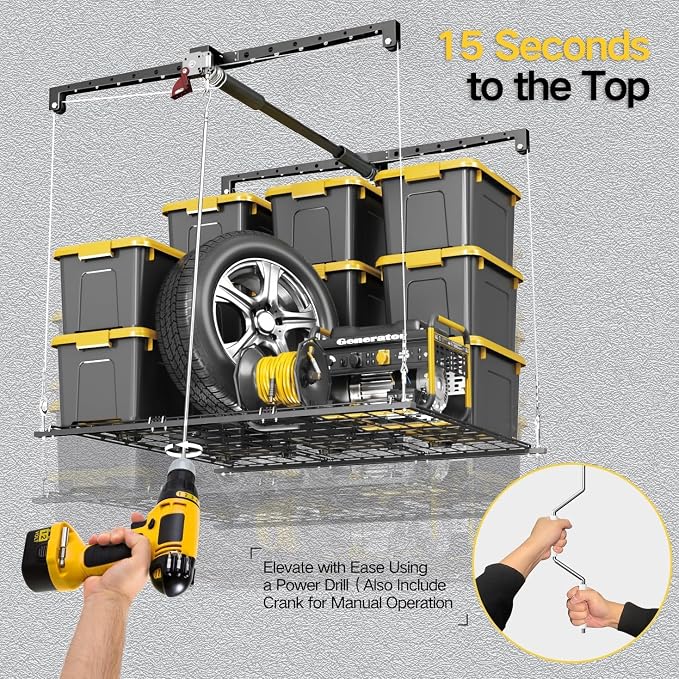 Overhead Garage Storage Rack for 8-10ft Ceiling, Heavy-duty 4x4 FT Garage - Image 3