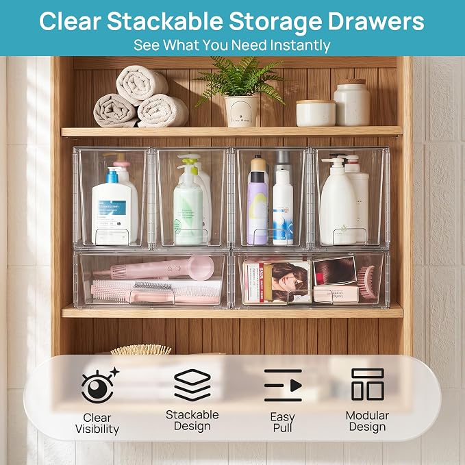 Vtopmart 6 Pack Stackable Storage Drawers, Easily Assemble Clear Plastic - Image 3