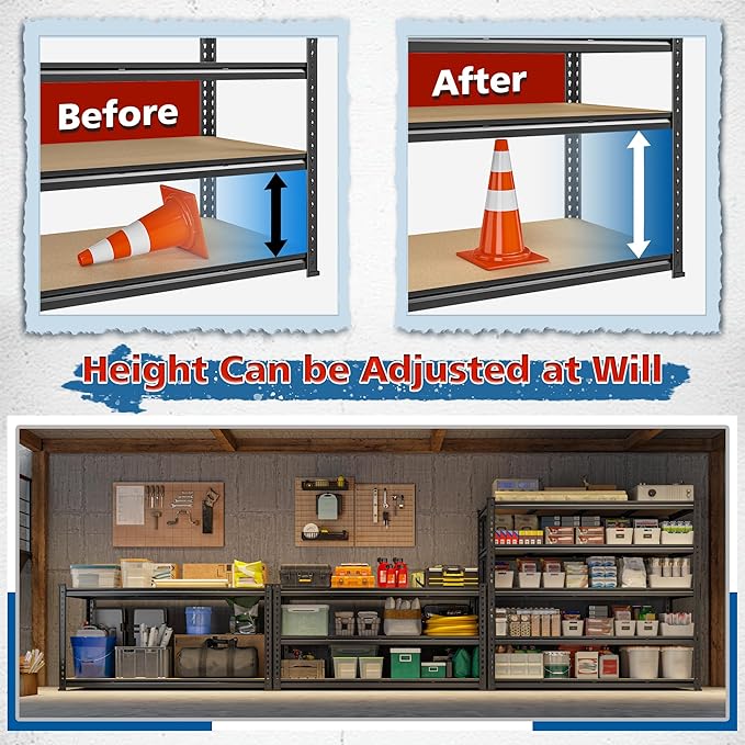 55" W Storage Shelves, 2550LBS Garage Shelving, 5-Tier Metal Shelving Unit - Image 6