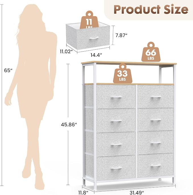 DUMOS 8 Drawer Fabric Dresser - Image 3