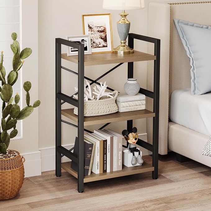 Homeiju Bookshelf, 3 Tier Industrial Bookcase, Metal Small Bookcase, Rustic - Image 6