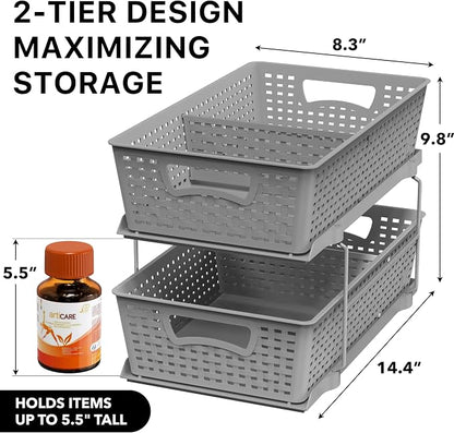 Simple Houseware 2 Tier Bathroom Organizer Tray Pull-Out Sliding Drawer - Image 2