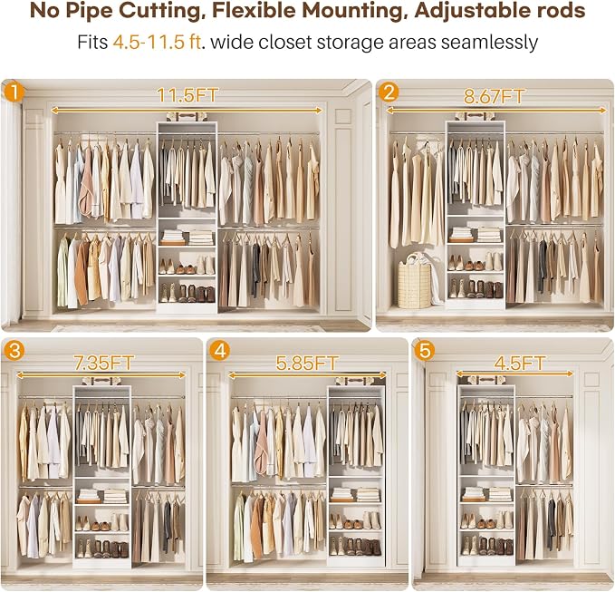 Homieasy Closet System, 4.5-11.5 Ft Expandable Closet Organizer, Walk-in Wood - Image 4