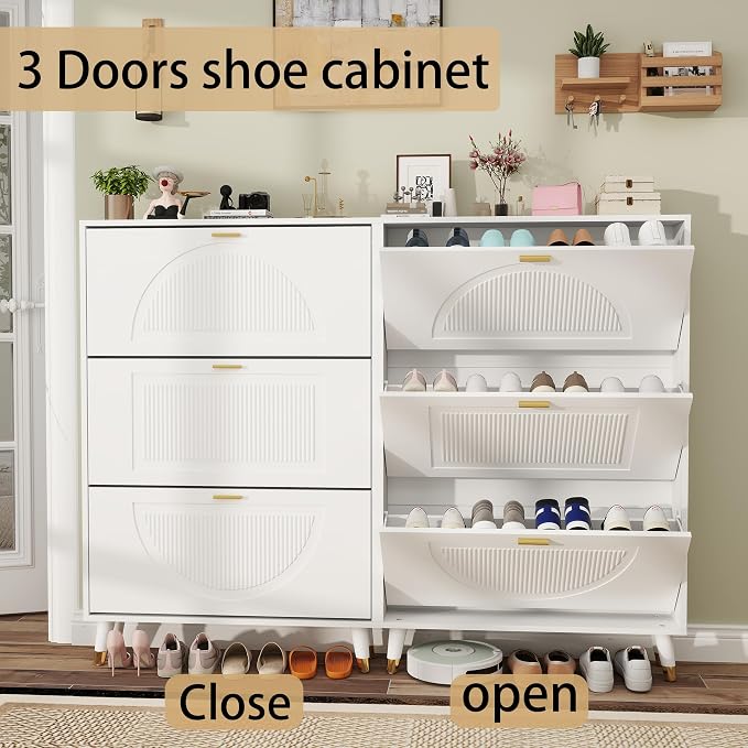 White Shoe Storage Cabinet: 32" Ultra Thin Small Shoe Cabinet - Image 5