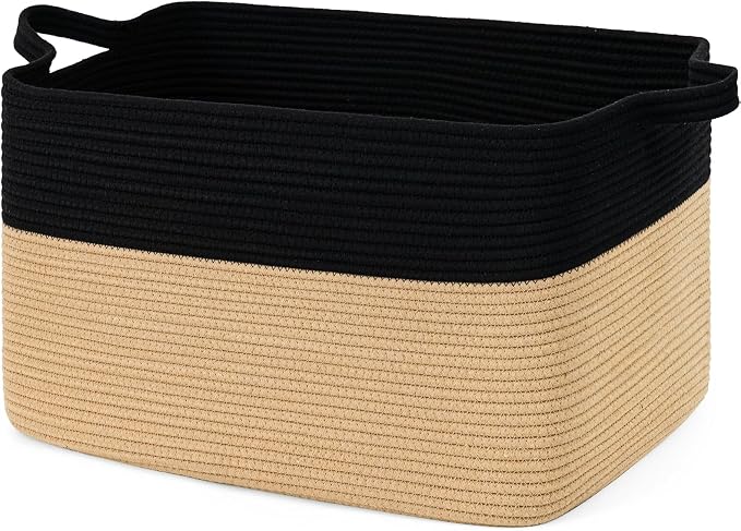 Goodpick Large Woven Blanket Basket 23.6" x 15.7" x 13.8" Cotton Rope Storage by Goodpick