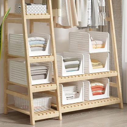 VECELO 4 Pack Plastic Closet Shelf Organizer, Stackable Sweater Storage Closet - Image 6