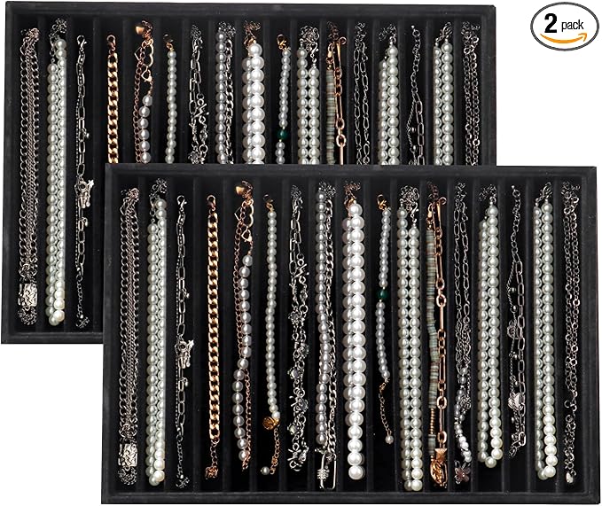 Large Velvet Jewelry Tray 2 Pack Stackable Jewelry Display Drawer Inserts Trays by Unknown