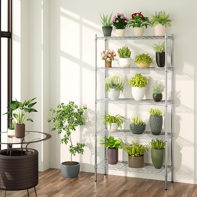 Auslar 5-Tier Heavy Duty Wire Shelving, Adjustable Storage Rack, Chrome | 14"D - Image 9