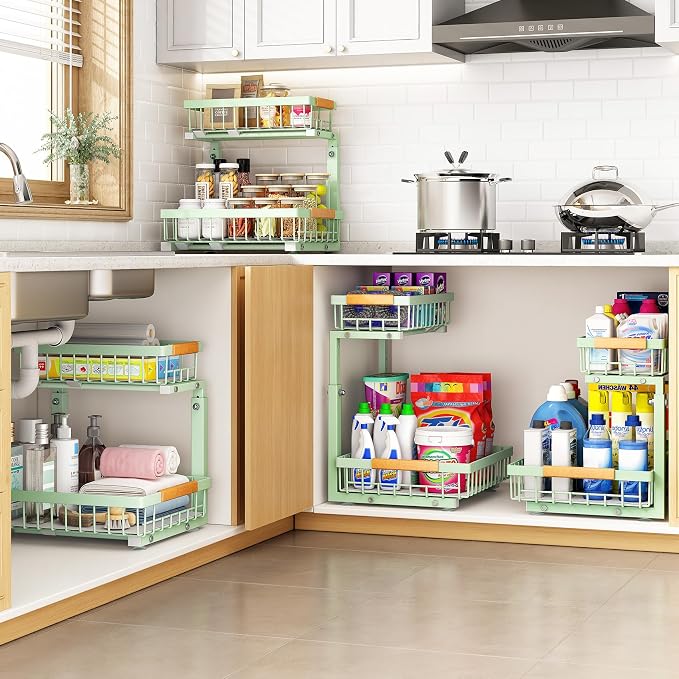 PXRACK Under Sink Organizer, Adjustable Height, 2 Tier Pull Out Under Cabinet - Image 7