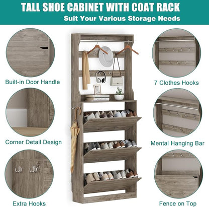 Shoe Cabinet for Entryway with 3 Flip Drawers, Narrow Hidden Slim Freestanding - Image 6