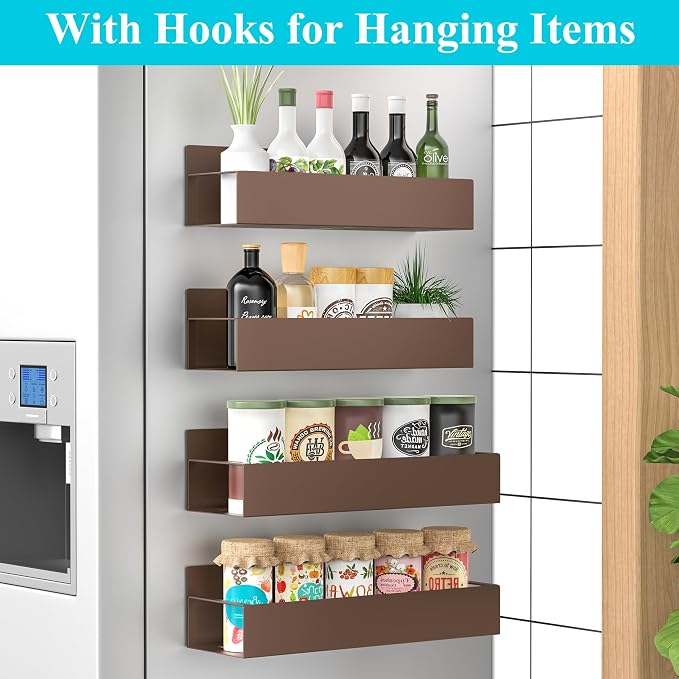 Metal Magnetic Spice Rack for Refrigerator Bronze, 4 Pack | Magnetic Shelves - Image 2