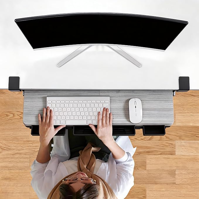 Keyboard Tray Under Desk with Drawer, 26.77" X 11.81" Keyboard Tray Large Size - Image 6