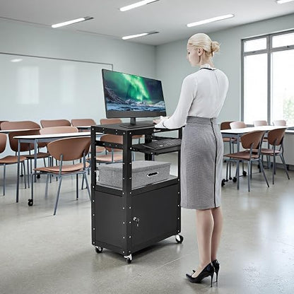 YITAHOME Rolling AV Cart with Wheels & Locking Cabinet, Keyboard Tray & 16.4ft - Image 4