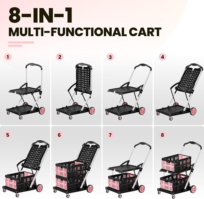 Collapsible Shopping Cart, 8-in-1 200LBS Multi Functional Utility Cart - Image 7