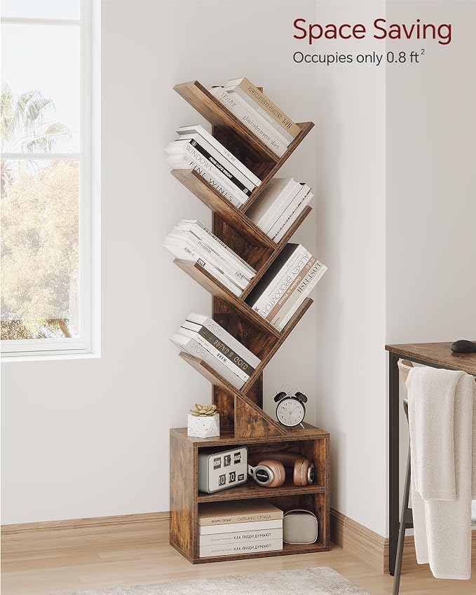 SUNMORY 6 Tier Tree Bookshelf, Tall Small Bookcase - Image 3