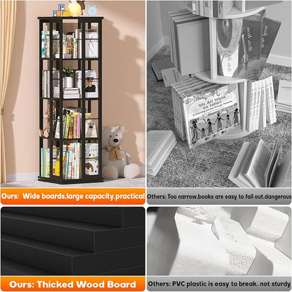Aheaplus Rotating Bookshelf, Corner Bookshelf, 360 Display Wood Spinning - Image 7