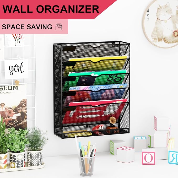 Hanging Wall File Organizer 6 Tier Wall Mounted Mail Paper Folder Holder - Image 2