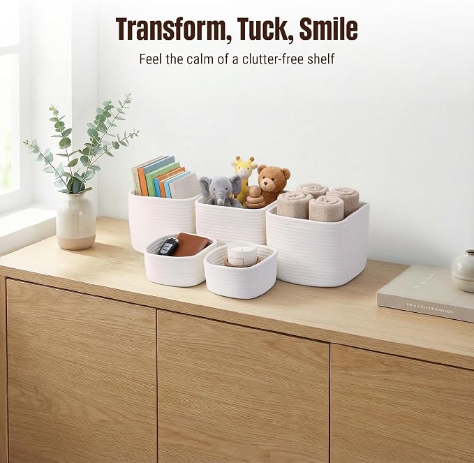5-Pack Storage Cubes Woven Rope Baskets, 2 Sizes Organizer Bins | Ideal - Image 5