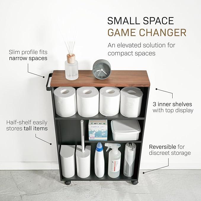 YAMAZAKI Home Slim Rolling Storage Cart – Narrow Bathroom Storage Cabinet - Image 3