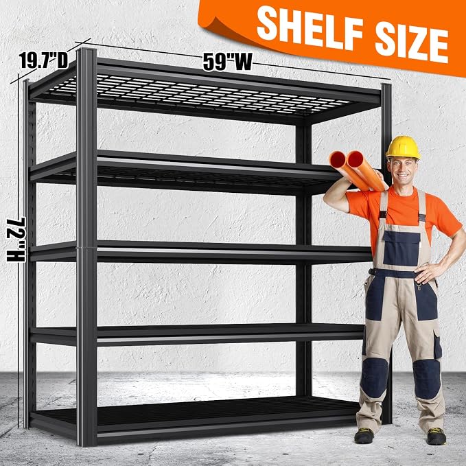 Storage Shelves, Adjustable Shelving Unit, 5T Metal Garage Shelving, Heavy Duty - Image 2