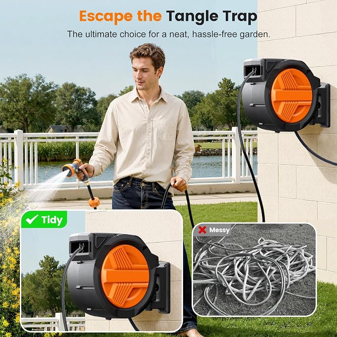 Retractable Garden Hose Reel 1/2” x 100ft, Auto Rewind Hose Reels - Image 3