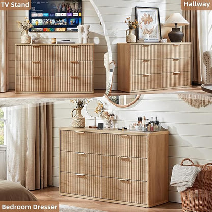 LEYAOYAO Fluted 6 Drawers Dresser, Curved Profile Design, Dresser TV Stand - Image 4