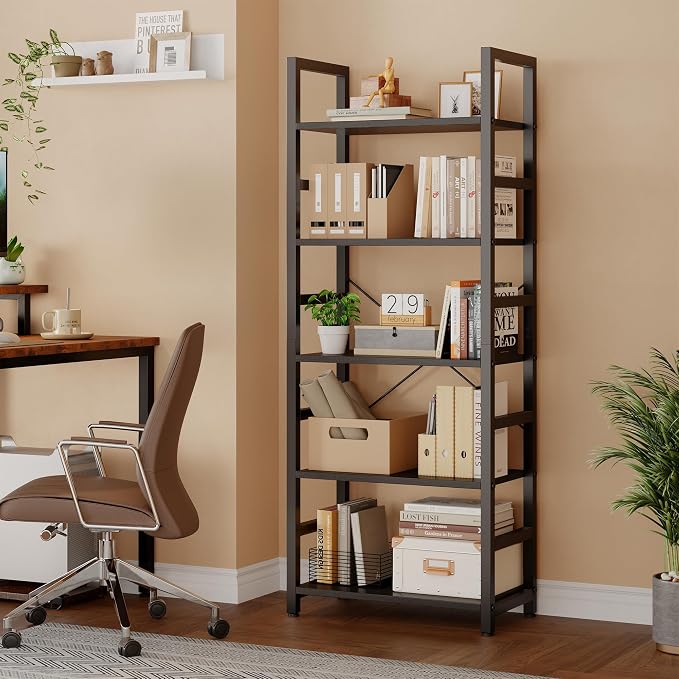 DUMOS 5-Tier Bookshelf, Modern Tall Bookcase Book Shelf | Open Storage Display - Image 4