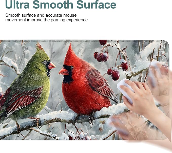 Winter Cardinal Bird Gaming Mouse Pad 31.5"x11.8"Desk Mat Anti-Slip Rubber Base - Image 5