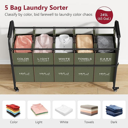 Tajsoon 5 Sections Laundry Sorter, Laundry Hamper - Image 3