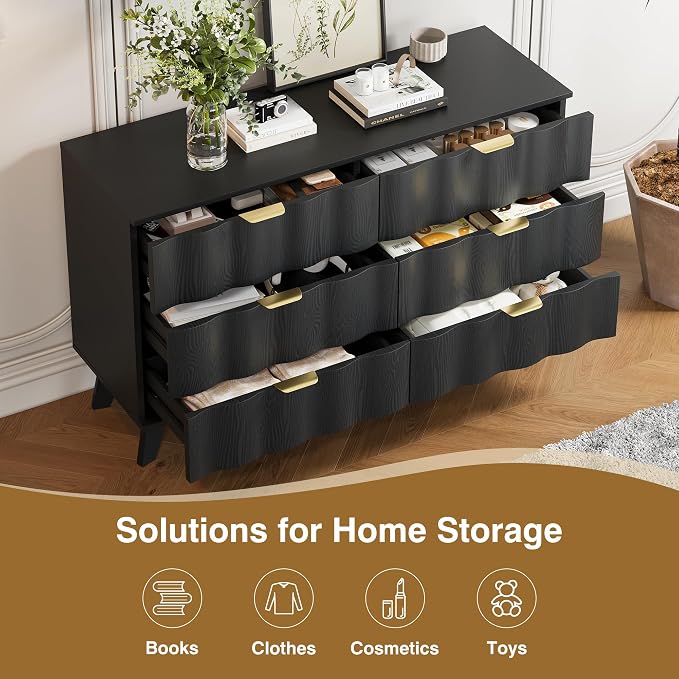 6 Drawer Dresser, Modern Fluted Storage Dresser - Image 5