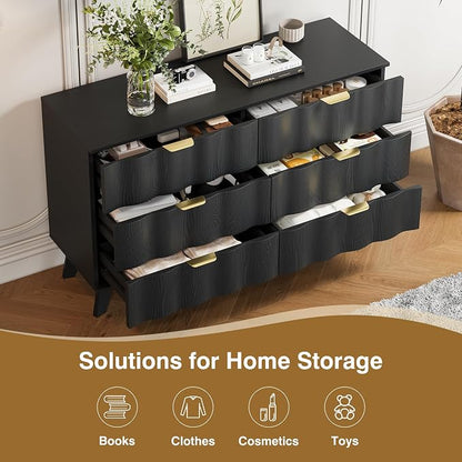 6 Drawer Dresser, Modern Fluted Storage Dresser - Image 5