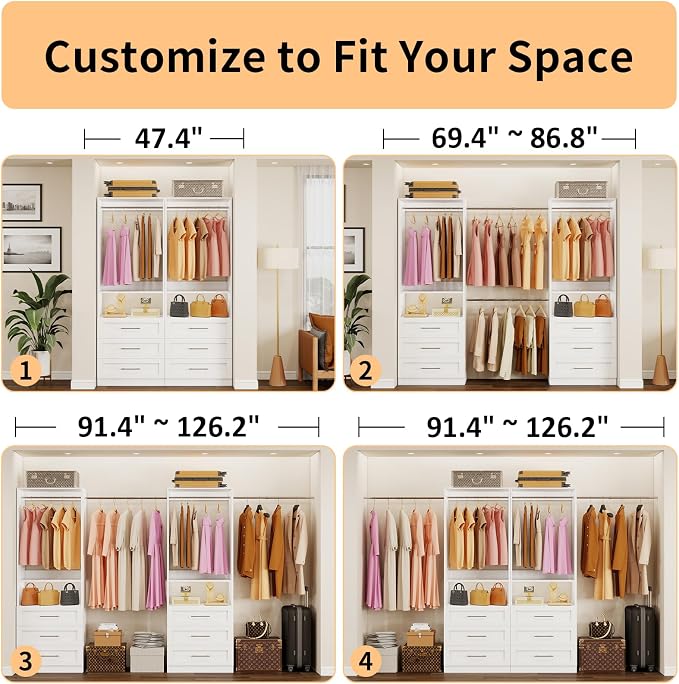 Closet System with 2 Sets, 4FT-10FT Customizable Closet Organizer System with 6 - Image 3