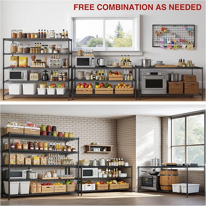 AIRAJ 5 Tier Wire Shelving | 46” W Rolling Wire Rack - Image 6
