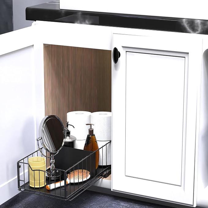 Simple Houseware Pull-Out Cabinet Sliding Basket, 17.2Dx9.7Wx5H, Under Sink or - Image 4