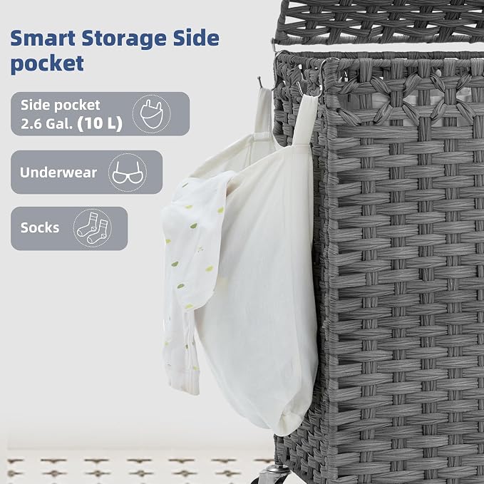 Laundry Hamper with Lid, 160L Rattan Wicker Laundry Basket with Wheels - Image 7